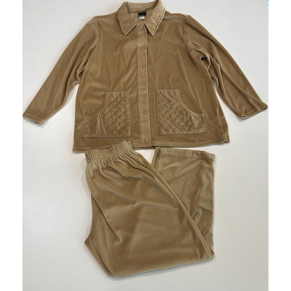 Lane Bryant Womans L Velour Track Suit Button Top and Pants Polyester
